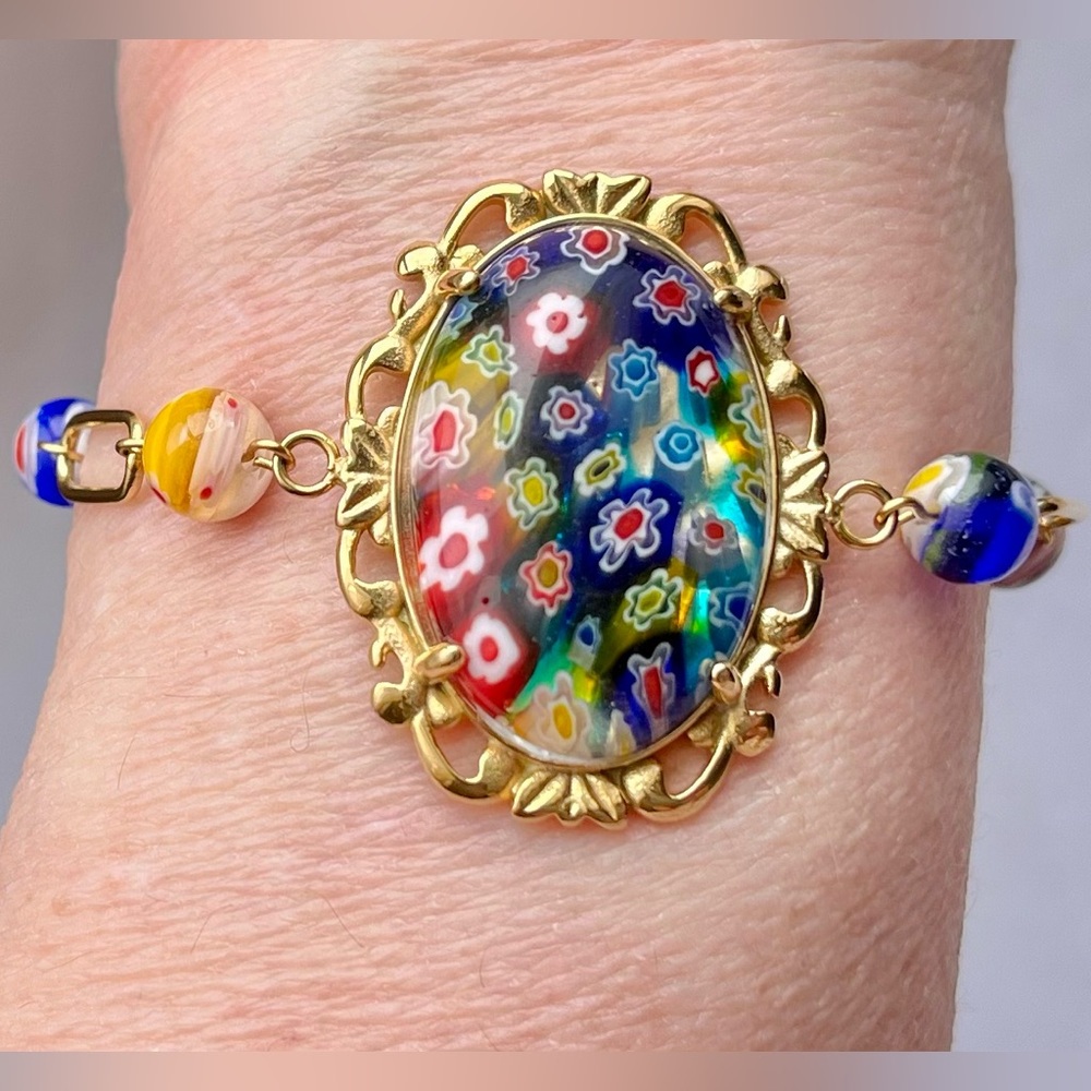 Bracelet, Murano Millefiori Italian Artwork Glass (Vguc) - Jewelry
